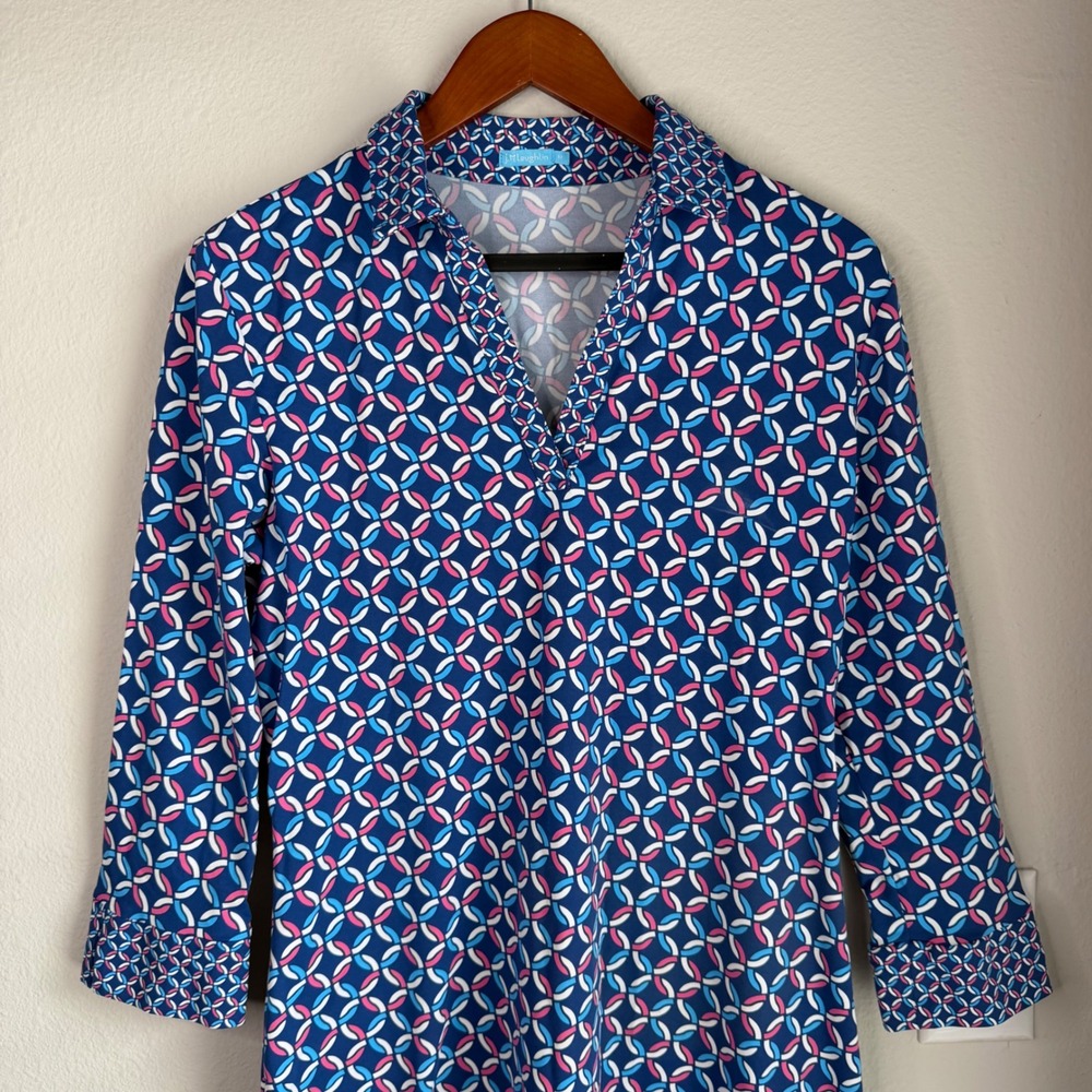 J McLaughlin Catalina Cloth Polo Dress Nautical Print Sz Medium Coastal Resort - Picture 3 of 8